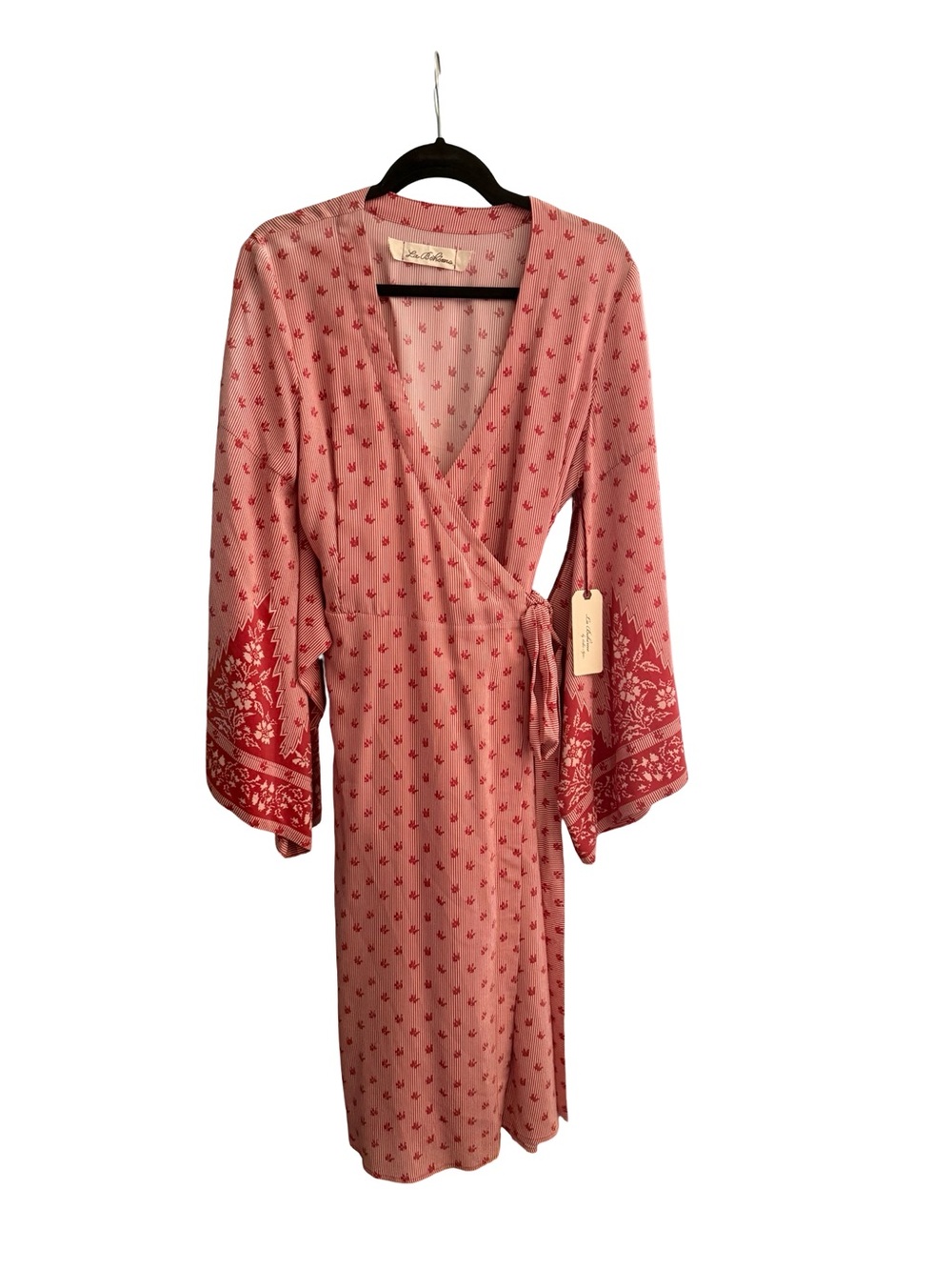 La Bohéme Gia Clay Floral Tapestry Kimono Sleeve Wrap Dress Medium 100% Silk
